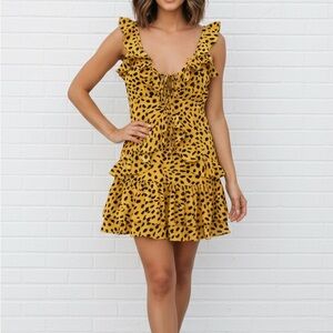 SIGNATURE8 RUFFLE STRAP SUN MINI DRESS YELLOW BLACK SMALL